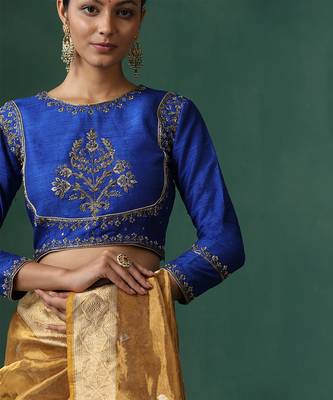 Blue embroidered raw silk blouse 2