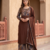 Roasted Coffee Brown Cotton Kurta Set  Patchwork Panel, Palazzo & Dupatta