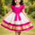 pink white gold zari border cotton silk kids frock