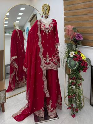 Pink fendy silk embroidered stitched sharara kurta and duppta set 5