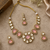 kundan baby pink mehendi polish necklace set with earrings and maang tikka for bridal wedding jewelry