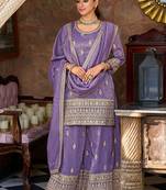 Ethnic Motifs Embroidered Round Neck Zari Straight Kurta & Palazzos With Dupatta