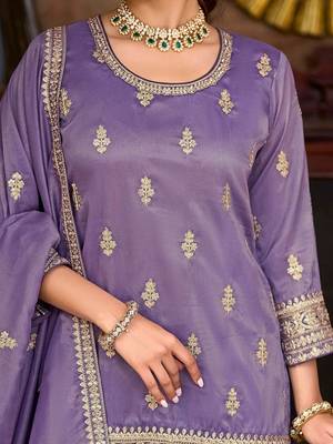 Ethnic Motifs Embroidered Round Neck Zari Straight Kurta & Palazzos With Dupatta 3