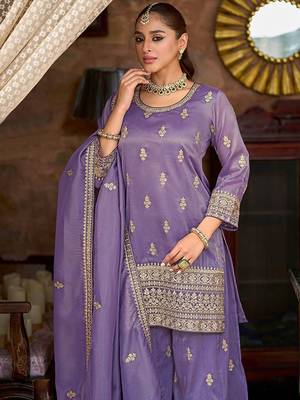 Ethnic Motifs Embroidered Round Neck Zari Straight Kurta & Palazzos With Dupatta 6
