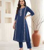 Women Ethnic Motifs Embroidered Regular Thread Work Pure Cotton Kurta with Trousers