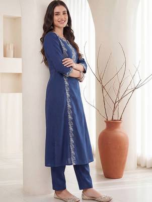 Women Ethnic Motifs Embroidered Regular Thread Work Pure Cotton Kurta with Trousers 4
