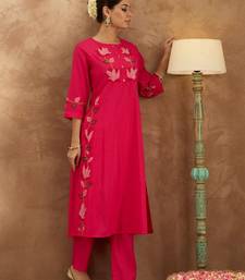 Women Floral Embroidered Regular Thread Work Pure Cotton Kurta with Trousers