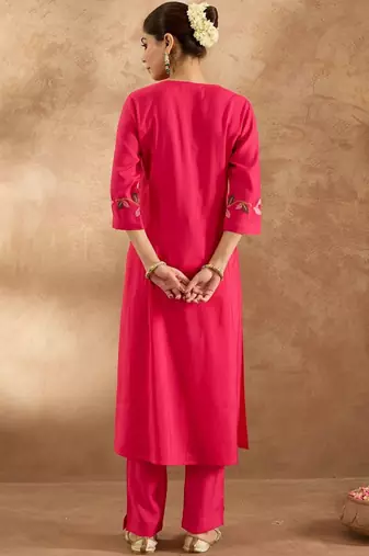 Women Floral Embroidered Regular Thread Work Pure Cotton Kurta with Trousers