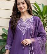 Women Ethnic Motifs Embroidered Regular Thread Work Kurta with Trousers & With Dupatta