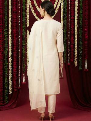 Women Ethnic Motifs Embroidered Regular Thread Work Pure Cotton Kurta with Trousers & With Dupatta 5