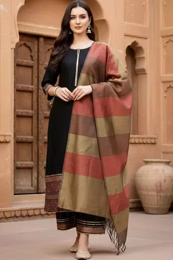 Women Regular Patchwork Liva Kurta with Palazzos & With Dupatta