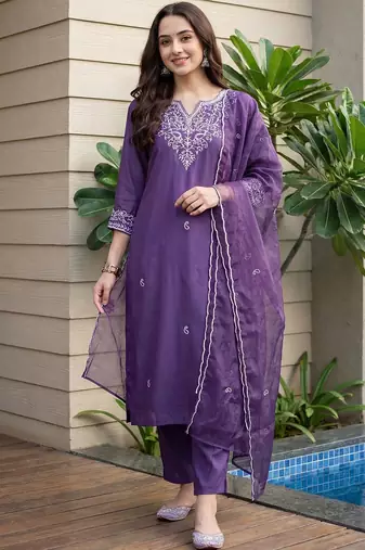 Women Ethnic Motifs Embroidered Regular Thread Work Kurta with Trousers & With Dupatta