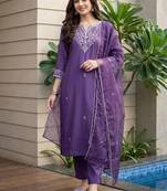 Women Ethnic Motifs Embroidered Regular Thread Work Kurta with Trousers & With Dupatta