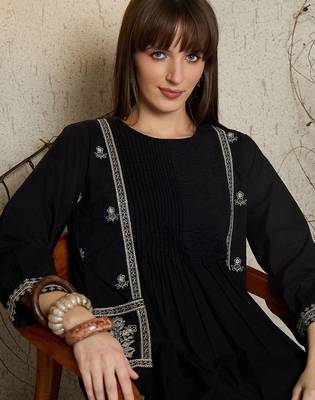 Women Ethnic Motifs Embroidered Pure Cotton A-Line Kurta with Pyjama 1