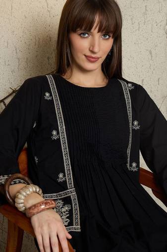 Women Ethnic Motifs Embroidered Pure Cotton A-Line Kurta with Pyjama