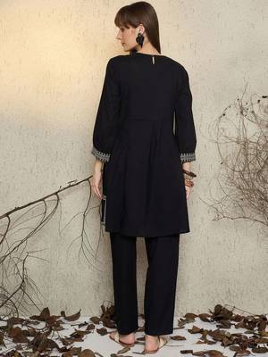 Women Ethnic Motifs Embroidered Pure Cotton A-Line Kurta with Pyjama 4