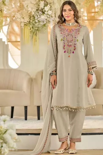 Women Ethnic Motifs Embroidered Panelled Beads and Stones Kurta with Salwar & With Dupatta