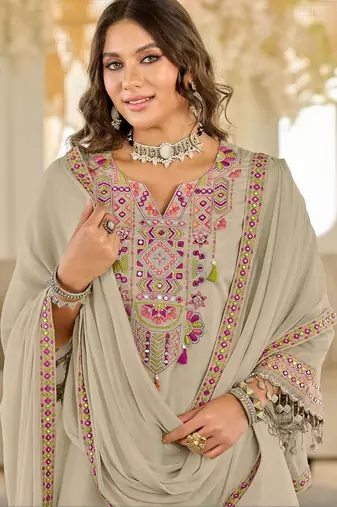 Women Ethnic Motifs Embroidered Panelled Beads and Stones Kurta with Salwar & With Dupatta