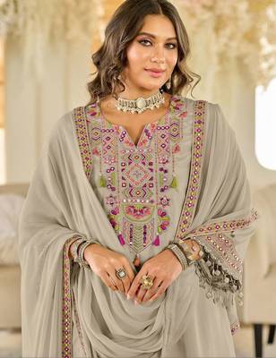 Women Ethnic Motifs Embroidered Panelled Beads and Stones Kurta with Salwar & With Dupatta 3
