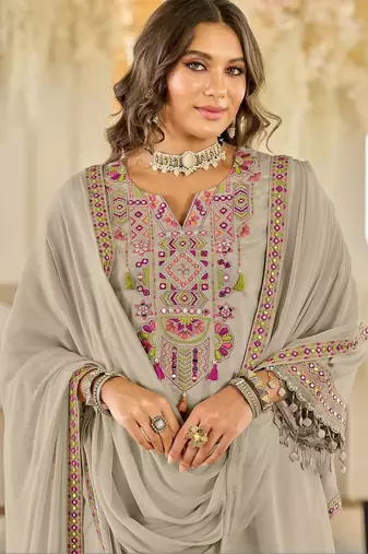 Women Ethnic Motifs Embroidered Panelled Beads and Stones Kurta with Salwar & With Dupatta