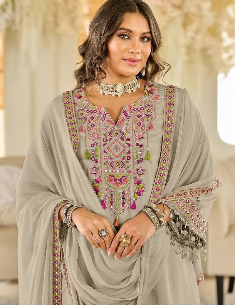 Women Ethnic Motifs Embroidered Panelled Beads and Stones Kurta with Salwar & With Dupatta