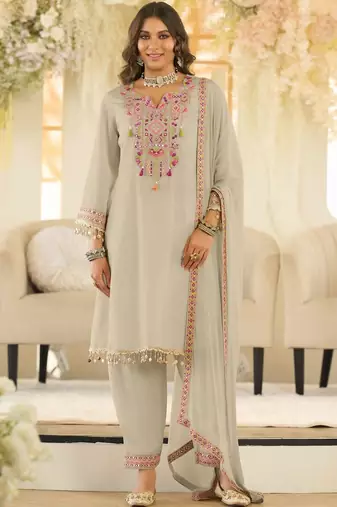Women Ethnic Motifs Embroidered Panelled Beads and Stones Kurta with Salwar & With Dupatta