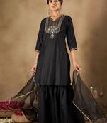 Women Ethnic Motifs Embroidered Regular Liva Kurta with Sharara & With Dupatta