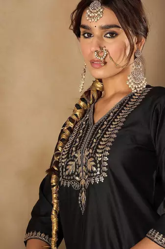Women Ethnic Motifs Embroidered Regular Liva Kurta with Sharara & With Dupatta