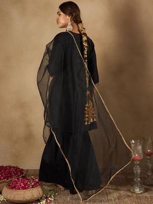Women Ethnic Motifs Embroidered Regular Liva Kurta with Sharara & With Dupatta 6