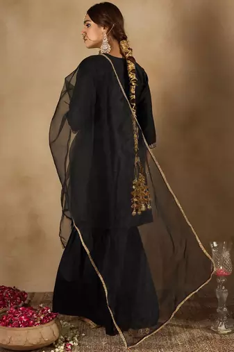 Women Ethnic Motifs Embroidered Regular Liva Kurta with Sharara & With Dupatta