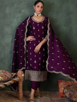 Women Ethnic Motifs Embroidered Regular Thread Work Kurta with Trousers & With Dupatta 1