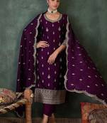 Women Ethnic Motifs Embroidered Regular Thread Work Kurta with Trousers & With Dupatta
