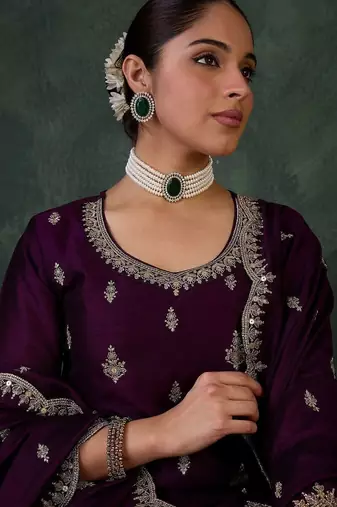 Women Ethnic Motifs Embroidered Regular Thread Work Kurta with Trousers & With Dupatta