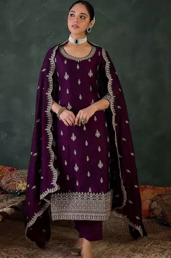 Women Ethnic Motifs Embroidered Regular Thread Work Kurta with Trousers & With Dupatta