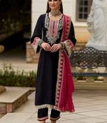 Embroidered Round Neck Gotta Patti Straight Kurta With Trousers & Dupatta