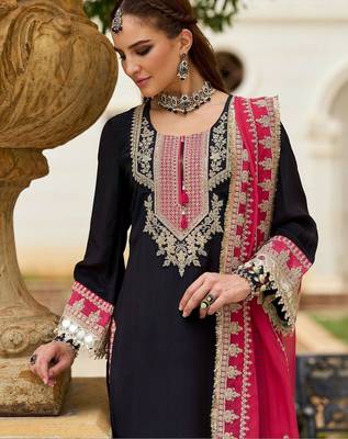Embroidered Round Neck Gotta Patti Straight Kurta With Trousers & Dupatta 4