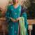 Floral Embroidered V-Neck Thread Work Straight Kurta With Churidar & Dupatta