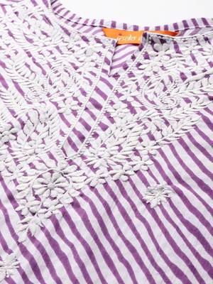Leheriya Printed Thread Work Pure Cotton Kurta With Trousers & Dupatta 2
