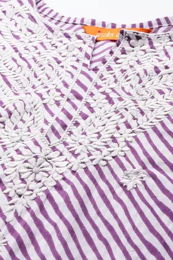 Leheriya Printed Thread Work Pure Cotton Kurta With Trousers & Dupatta