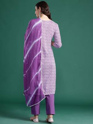 Leheriya Printed Thread Work Pure Cotton Kurta With Trousers & Dupatta 6