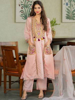 Women Ethnic Motifs Embroidered Regular Thread Work Kurta with Trousers & With Dupatta 4