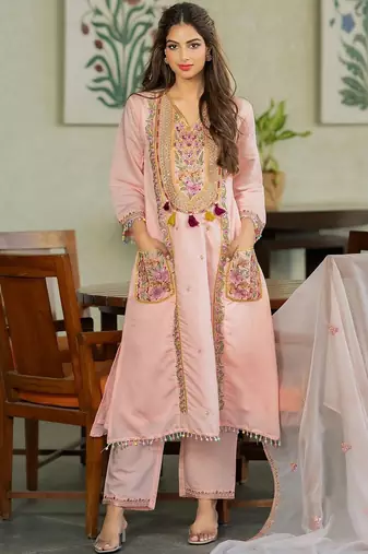Women Ethnic Motifs Embroidered Regular Thread Work Kurta with Trousers & With Dupatta