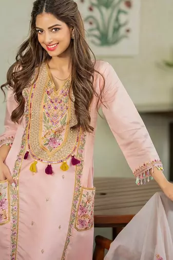 Women Ethnic Motifs Embroidered Regular Thread Work Kurta with Trousers & With Dupatta
