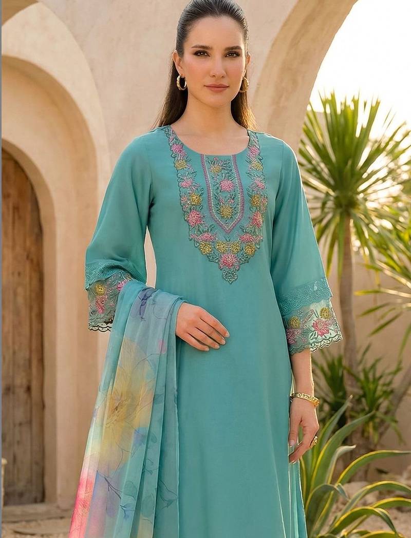 Women Floral Embroidered Regular Thread Work Kurta with Trousers & With Dupatta