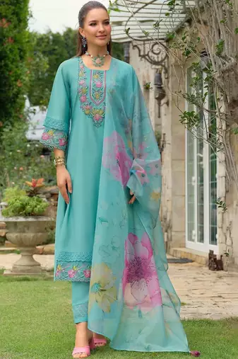 Women Floral Embroidered Regular Thread Work Kurta with Trousers & With Dupatta