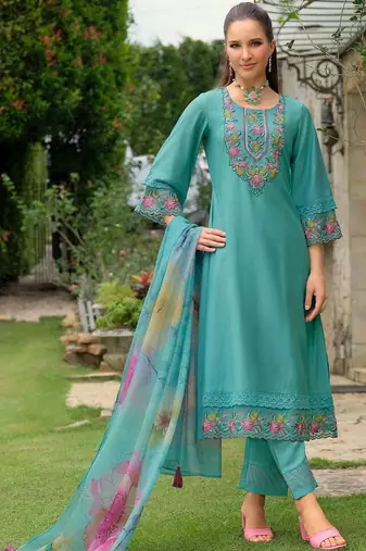 Women Floral Embroidered Regular Thread Work Kurta with Trousers & With Dupatta