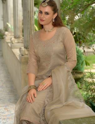 Adults-Women Woven Design Embroidered Kurta with Trousers & Dupatta 1