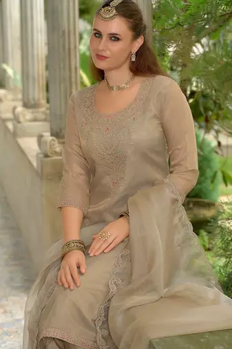Adults-Women Woven Design Embroidered Kurta with Trousers & Dupatta
