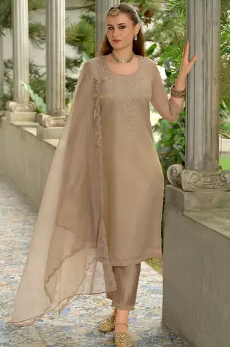 Adults-Women Woven Design Embroidered Kurta with Trousers & Dupatta