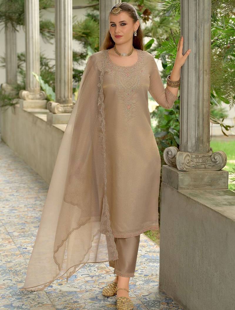 Adults-Women Woven Design Embroidered Kurta with Trousers & Dupatta